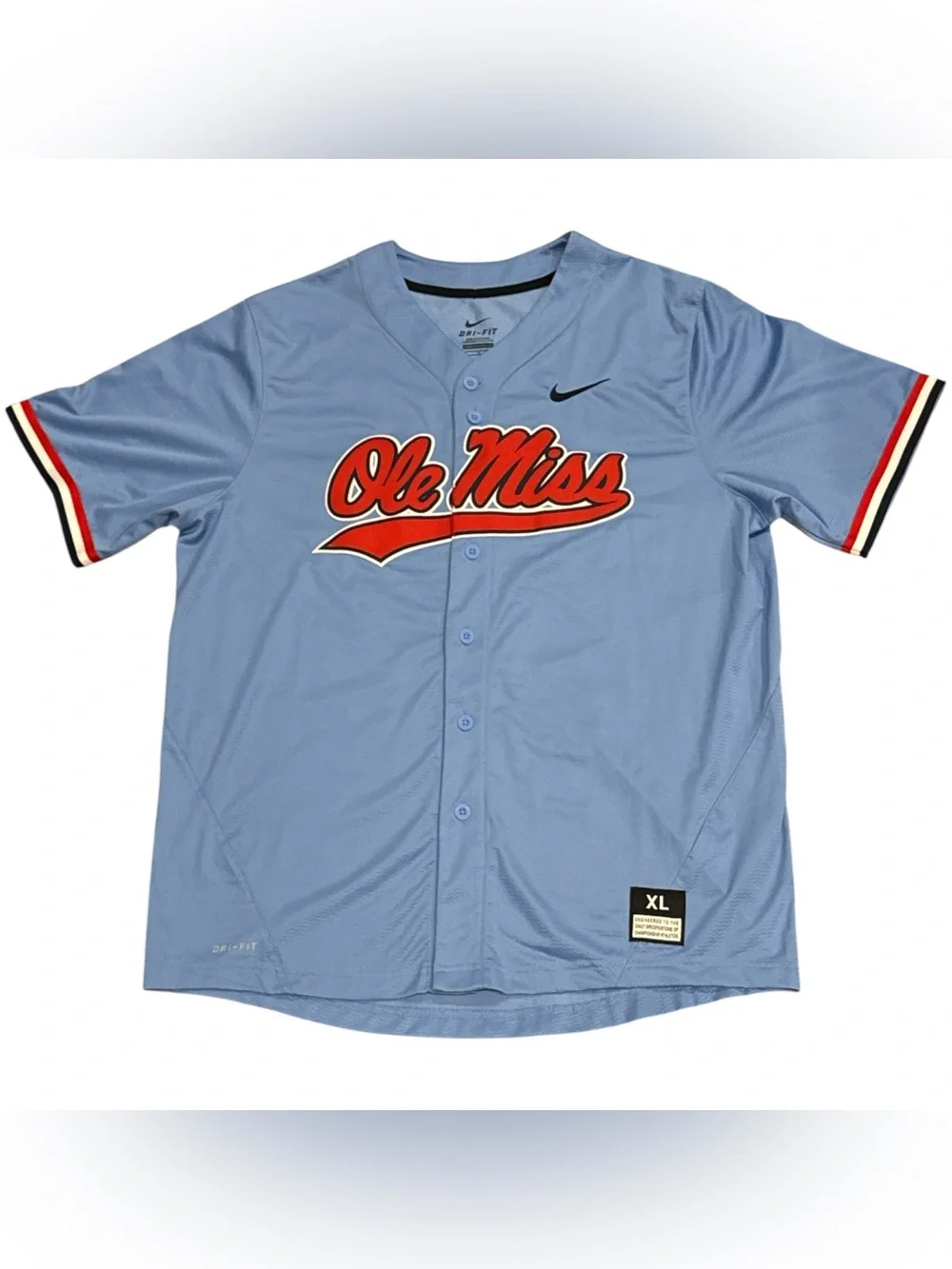 Nike Ole Miss Rebels NCAA Baseball Powder Blue Dri Fit Stitched Jersey Mens XL